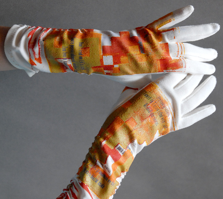 Sanzi Kermes, Textiles, Gloves Red Orange Green Mid Length