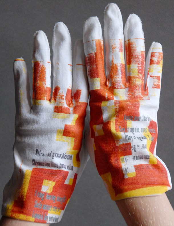 Sanzi Kermes, Textiles, Gloves Red Yellow Wrist