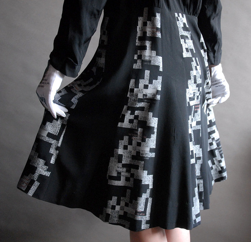 Sanzi Kermes, Textiles, Multi-Panel Black Dress W Jewel Collar