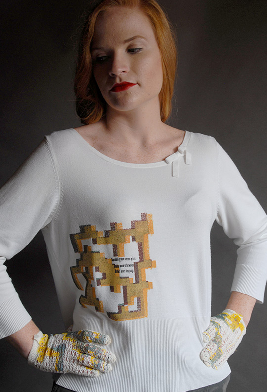 Sanzi Kermes, Textiles, Scoop 3/4 Length Knit W Bow